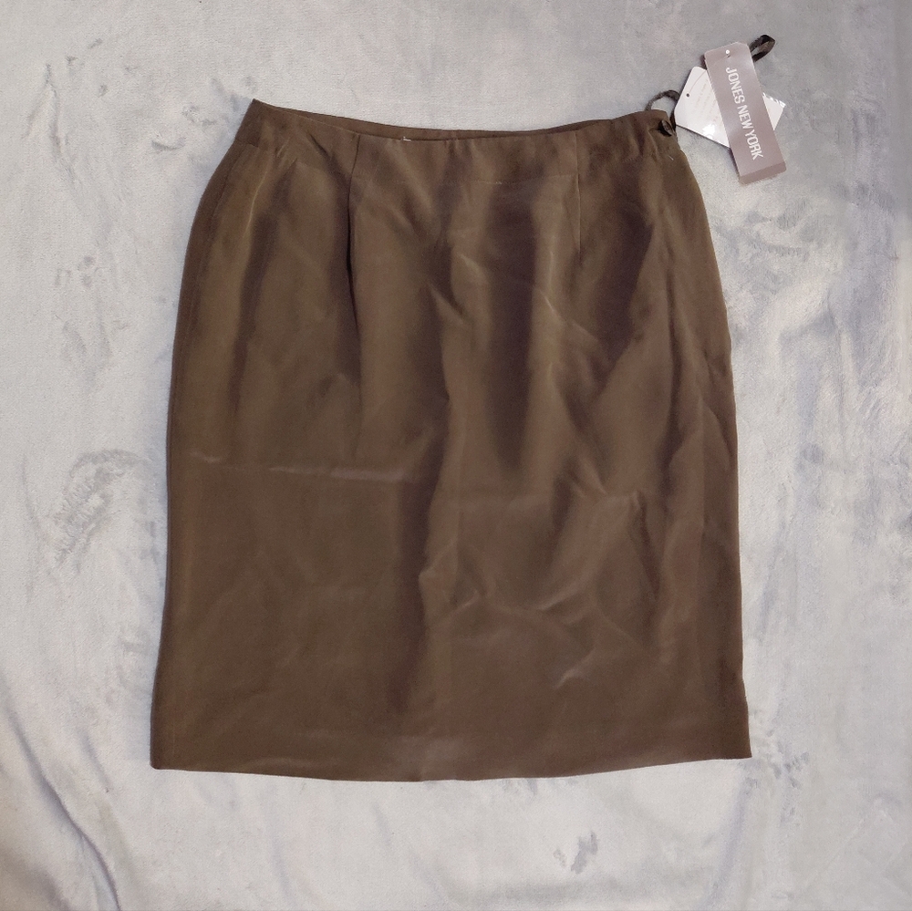 Jones of New York Brown Silk Pencil Skirt Workwear Size 8 NWT